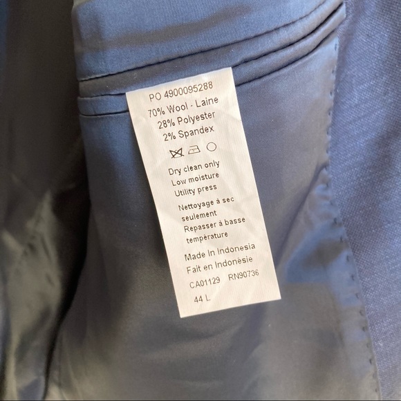 NWT Calvin Klein Blue Wool Skinny Fit Milo Long Suit Coat Sz 44 Long - Picture 10 of 10